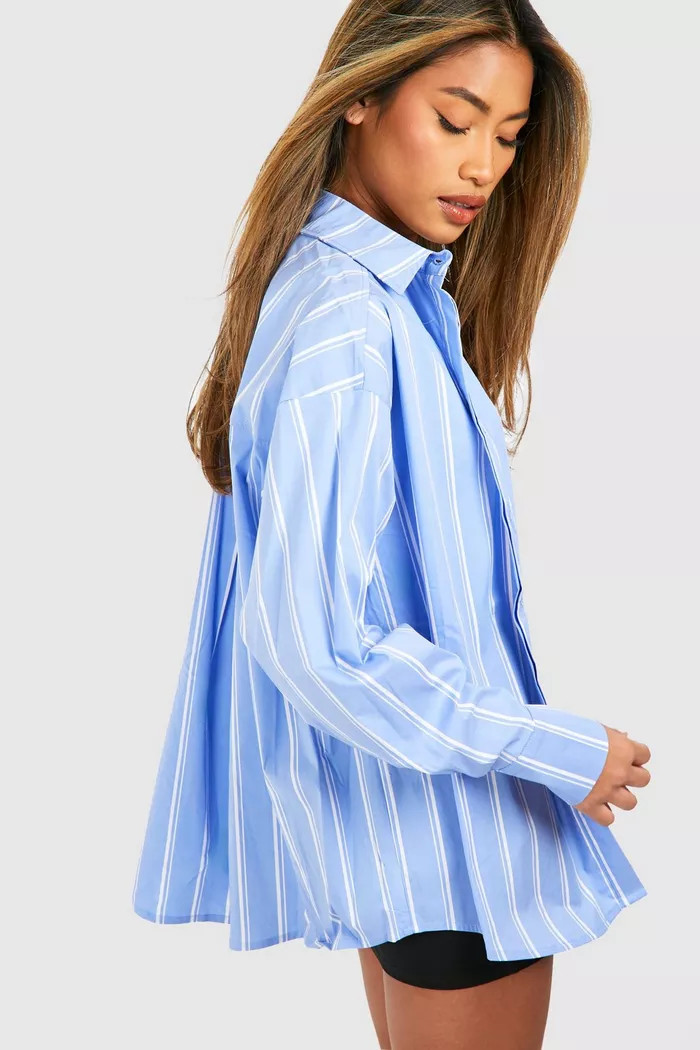 Oversized Striped Cotton Poplin Shirt | Boohoo.com (UK & IE)