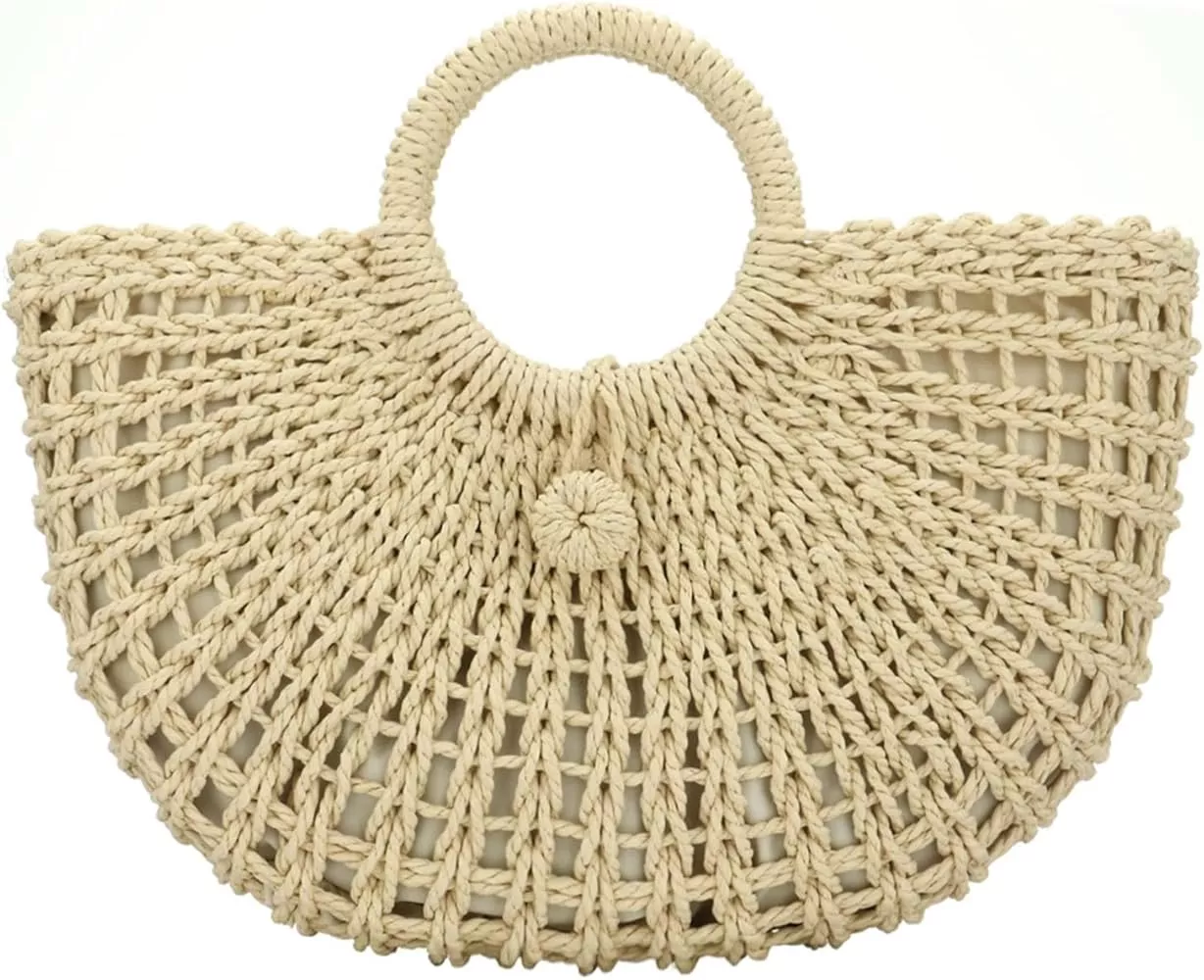 JOLLQUE Women's Handwoven Straw Beach Bag