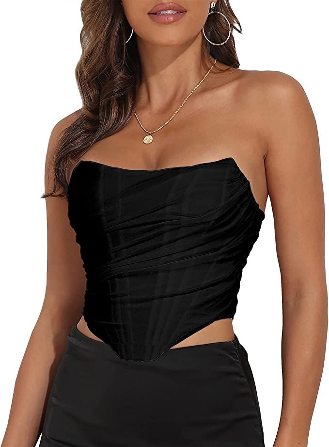 Modegal Women's Vintage Strapless Open Back Boned Mesh Bustier Zip Back Corset Bodyshaper Crop To... | Amazon (US)