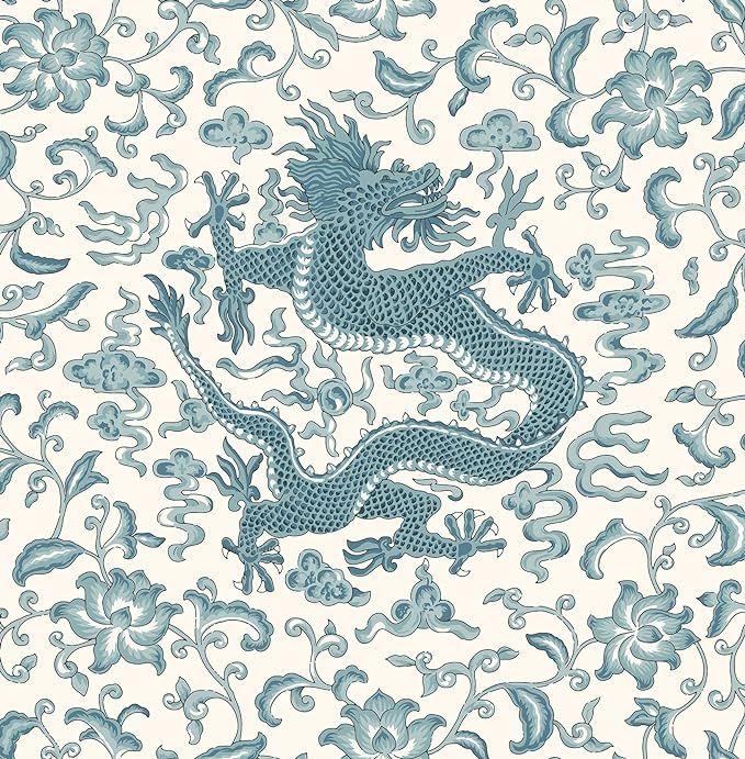 Scalamandre SCS3880: Peacock Chi'en Dragon Self Adhesive Wallpaper, Aqua | Amazon (US)