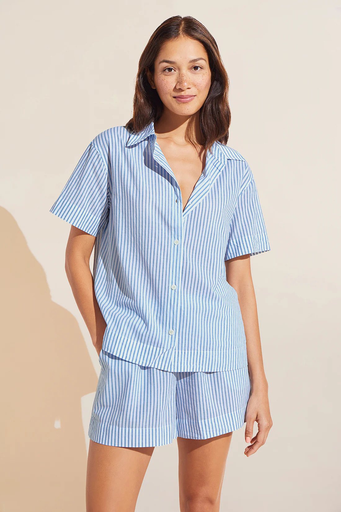 Organic Sandwashed Cotton Printed Short PJ Set - Nautico Stripe Azure | Eberjey