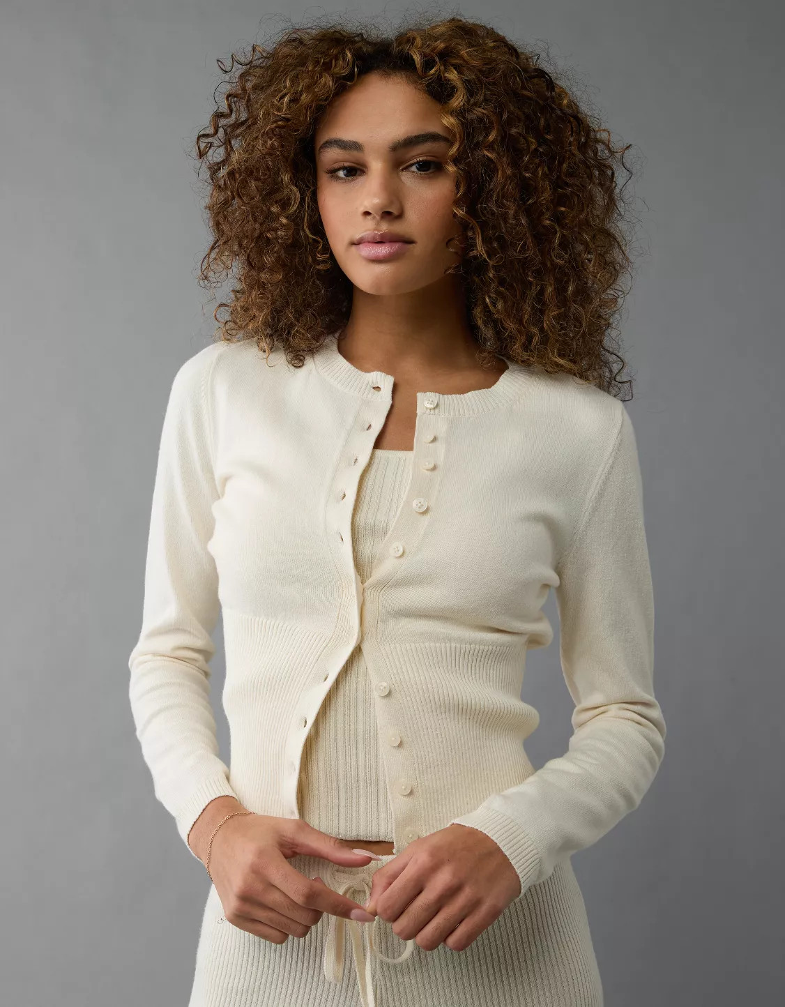 AE Fitted Crew Neck Cardigan | American Eagle Outfitters (US & CA)