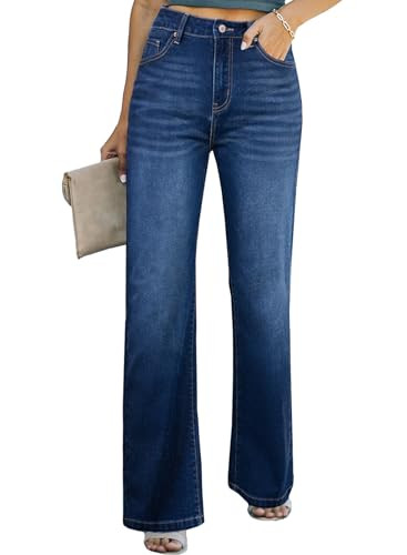 Sidefeel Women's Wide Leg Jeans Casual High Waisted Straight Stretch Denim Pants with Pockets | Amazon (US)