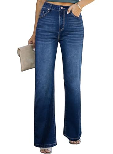 Sidefeel Women's Wide Leg Jeans Casual High Waisted Straight Stretch Denim Pants with Pockets | Amazon (US)