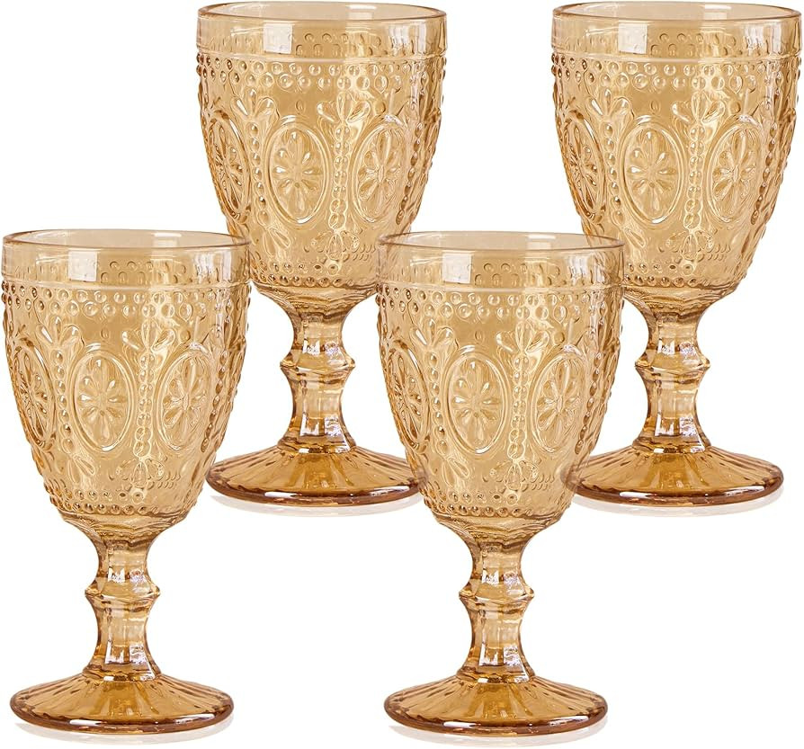 Amber Wine Glasses set of 4, Amber Goblets, Vintage Drinking Glassware, Colored Glassware Set for... | Amazon (US)