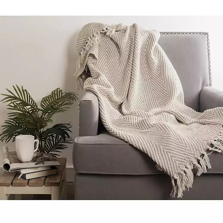 Stone Chevron and Fringe Throw | Kirkland's Home
