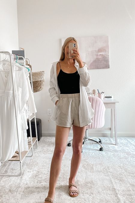 Linen shorts outfit - this is another casual summer outfit that’s included in my summer capsule wardrobe post on sundaymimosasblog.com 😊

Beige linen shorts, black ribbed bodysuit, white button up, how to style a white button up, white button up outfit, summer casual outfit, vacation outfit #summercapsulewardrobe #casualsummeroutfit #linenshorts #casualoutfit #summeroutfif

#LTKtravel #LTKSeasonal #LTKFind