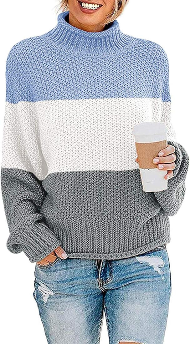 ZESICA Women's Turtleneck Batwing Sleeve Loose Oversized Chunky Knitted Pullover Sweater Jumper Tops | Amazon (US)