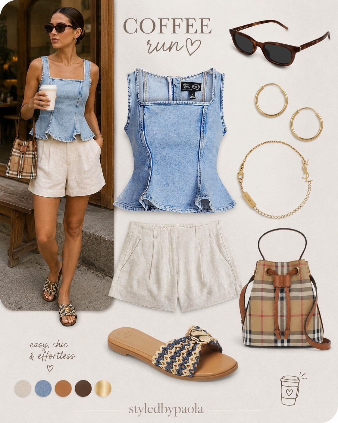 Obsessed with this effortless neutral look featuring the cutest denim peplum top, linen shorts, woven sandals, and luxe accessories for the ultimate elevated casual vibe ✨ Follow @styledbypaola on LTK for more classy everyday outfit inspo.

#LTKootd #LTKU #LTKSeasonal