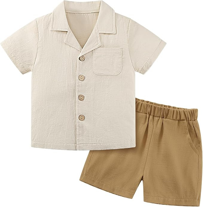 Weixinbuy Baby Boy Clothes Set Toddler Summer Outfit Cotton Linen Short Sleeve T-Shirt Top Pocket... | Amazon (US)