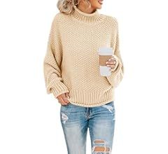 Sweaters for Women Turtleneck Oversized Batwing Long Sleeve Sweaters Chunky Cable Knit Pullover J... | Amazon (US)
