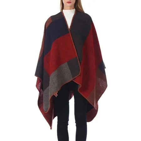 Womens Shawls And Wraps Fall Shawl Wrap Fall Clothes Open Front Boho Cardigan Oversized Plaid Cape Sweater Tassel | Walmart (US)