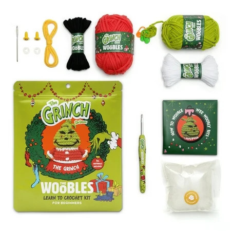 The Woobles Beginner Crochet Amigurumi Kit – The Grinch, Learn to Crochet Holiday Craft Kit for Adults and Kids | Walmart (US)
