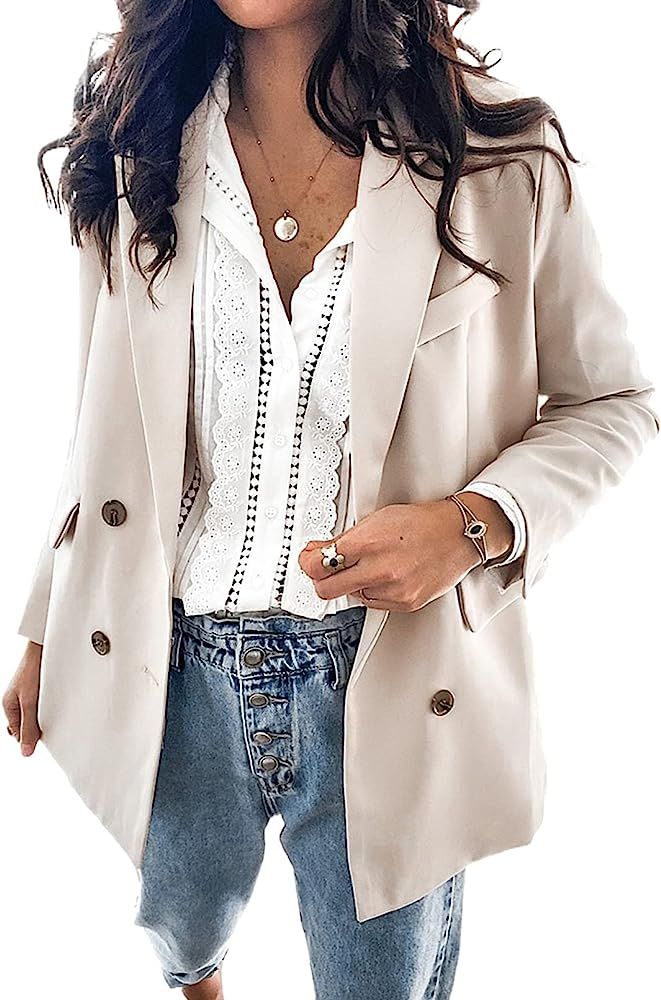 Sidefeel Women Casual Blazers Open Front 3/4 Sleeve Ruched Cardigan Work Office Suit Jacket | Amazon (US)