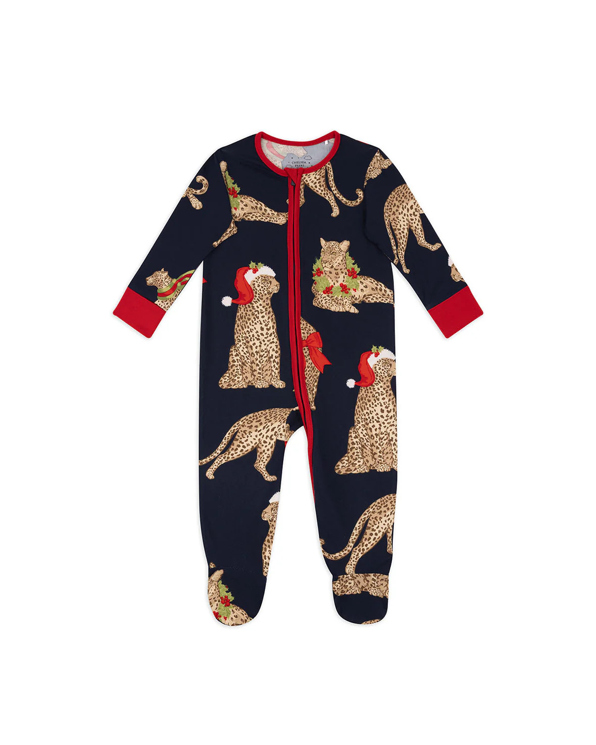 Baby Christmas Leopard Print Sleepsuit | Chelsea Peers NYC