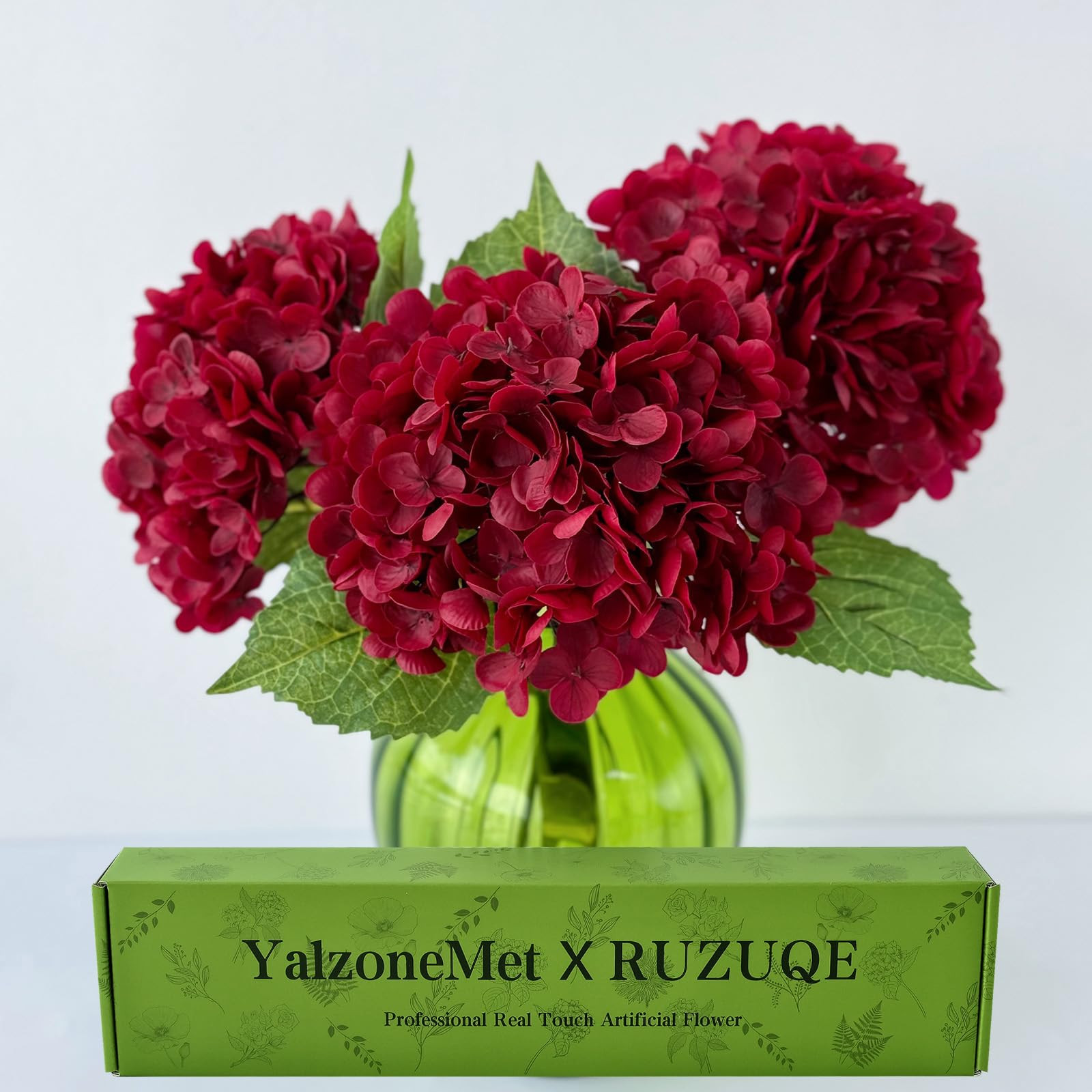 YalzoneMet 3 Pcs Burgundy Hydrangea Artificial Flowers 21'' Real Touch Faux Red Hydrangea Flowers... | Amazon (US)