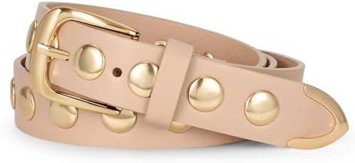 WERFORU Women Fashion Leather Belt Studded Leather Belt Ladies Belts for Jeans Dress Punk Belt | Amazon (US)