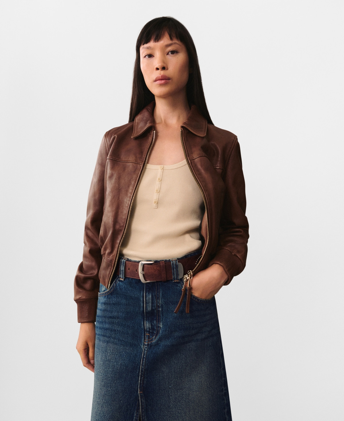 Mango Women's Leather Jacket - Brown | Macy's