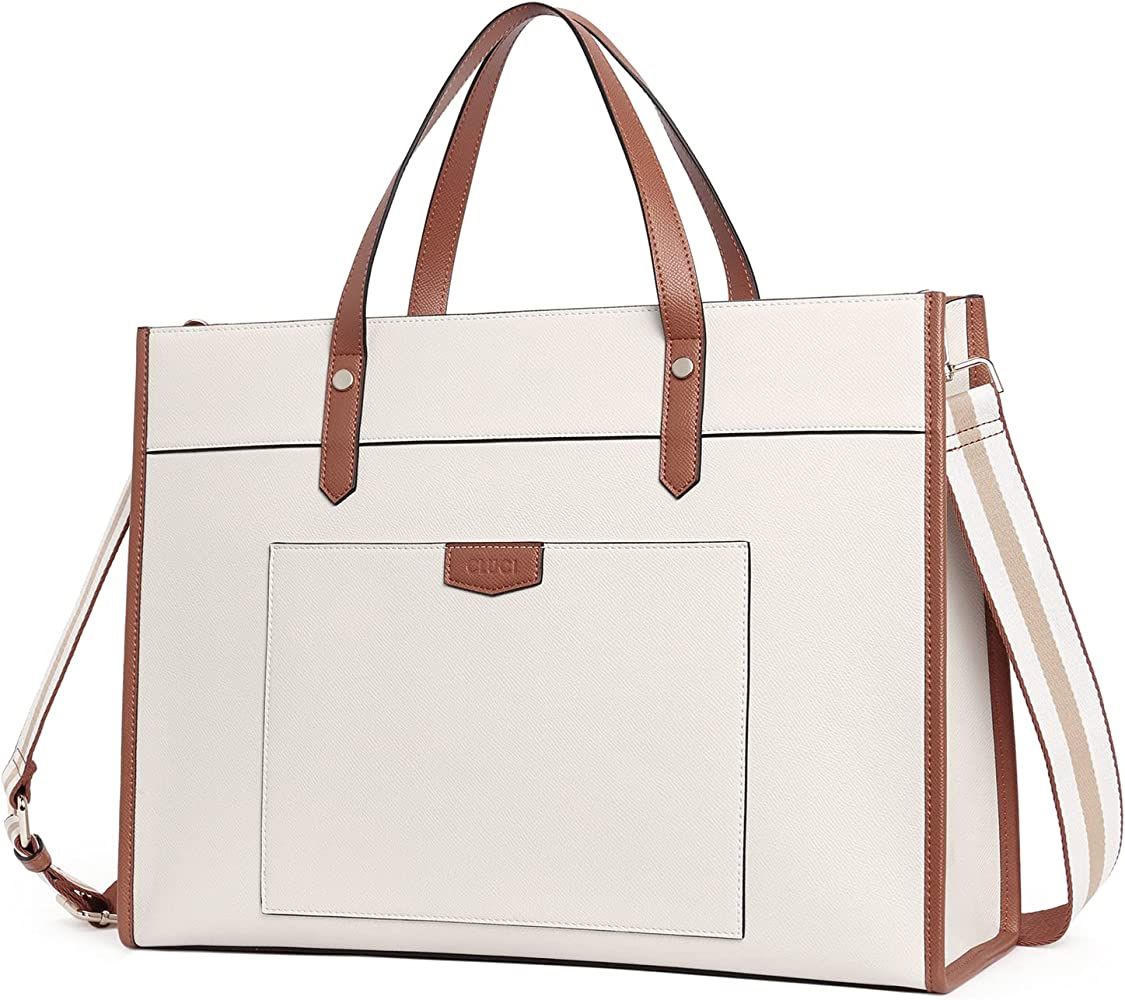 CLUCI Tote Bag Leather Laptop Bag 15.6 inch Briefcase for Women Large Work Shoulder Bags Handbag ... | Amazon (US)