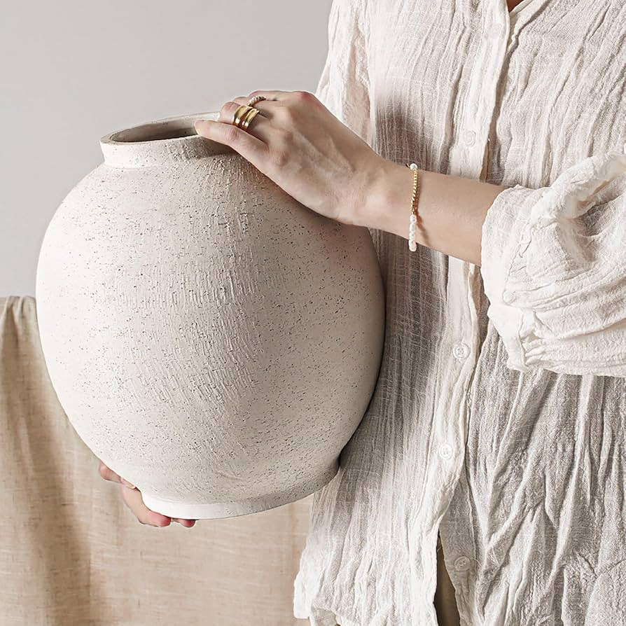 Ceramic Rustic Vase, 10.8 Inch Farmhouse Minimalist Tall Flower Vase for Table, Living Room, Home... | Amazon (US)