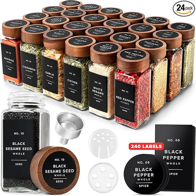 EDELHAUS® Square Spice Jars with Acacia Wooden Lid (Pack of 24) Spice Jars with Shaker Insert an... | Amazon (US)