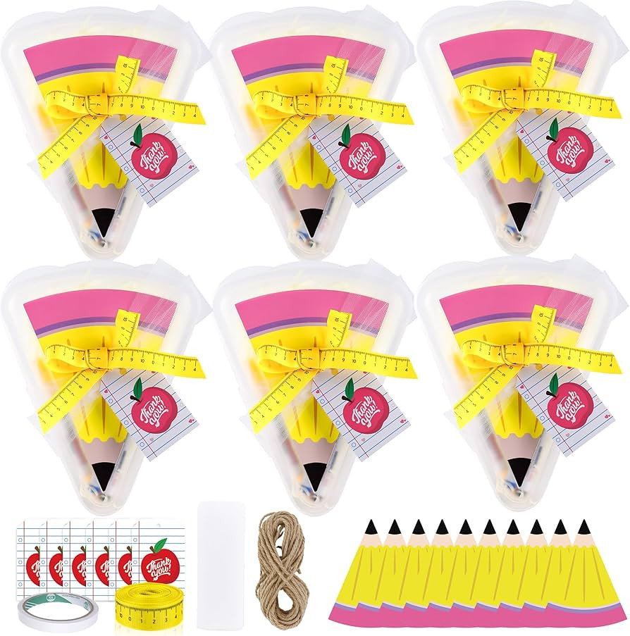 6 Set Teacher Appreciation Gifts Box with Apple Cards Ruler Ribbon Mesh, Reusable Pizza Storage C... | Amazon (US)
