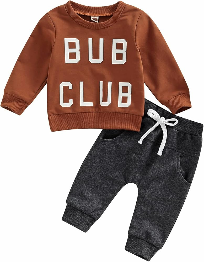 Toddler Baby Boy Clothes Set Letter Print Long Sleeve Sweatshirt Elastic Waist Pockets Pants Fall... | Amazon (US)