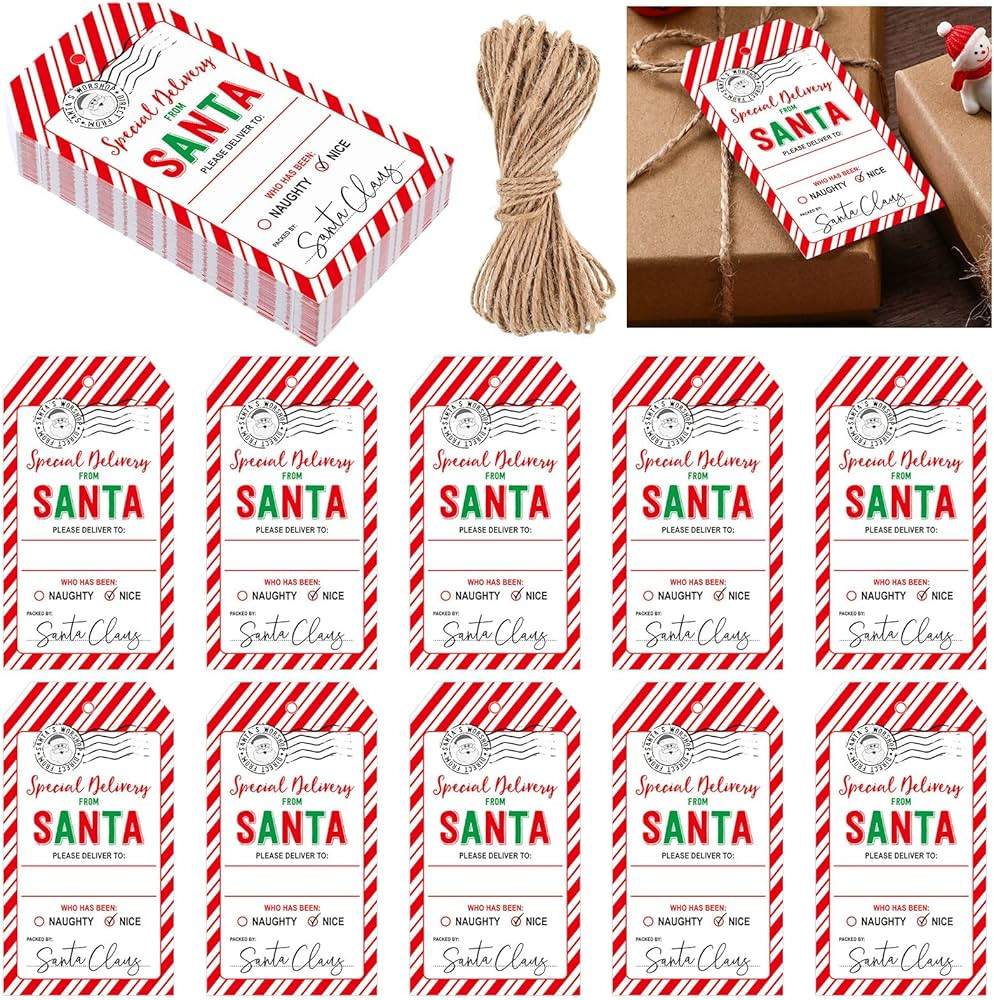 80 Pcs Christmas Gift Tags from Santa with Twine Paper Holiday Gift Tags for Gift Bags Christmas ... | Amazon (US)