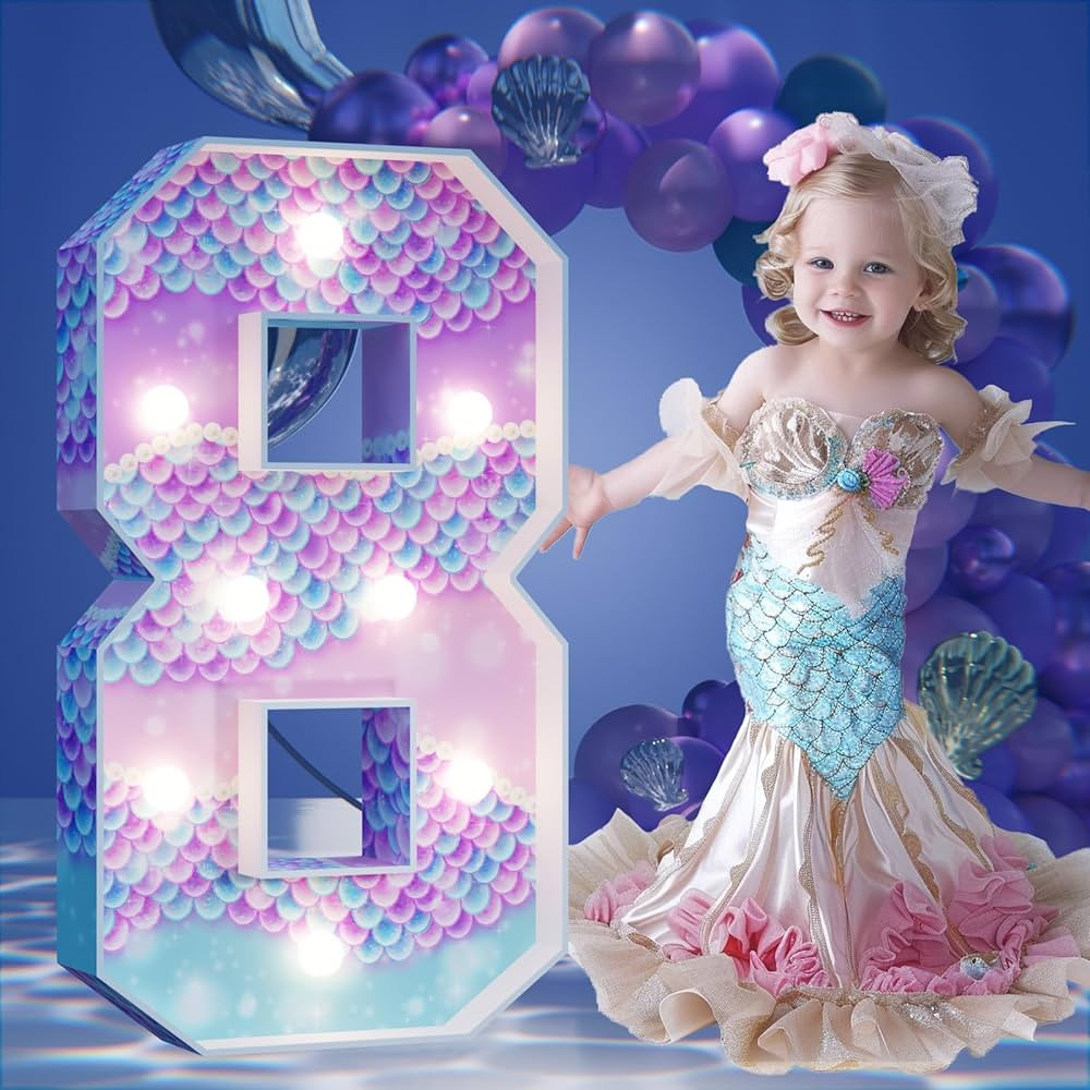 Marquee Numbers Mermaid Birthday Decorations: 3ft Large Party Decor Girl 8th 18th Big Light Up Ca... | Amazon (US)