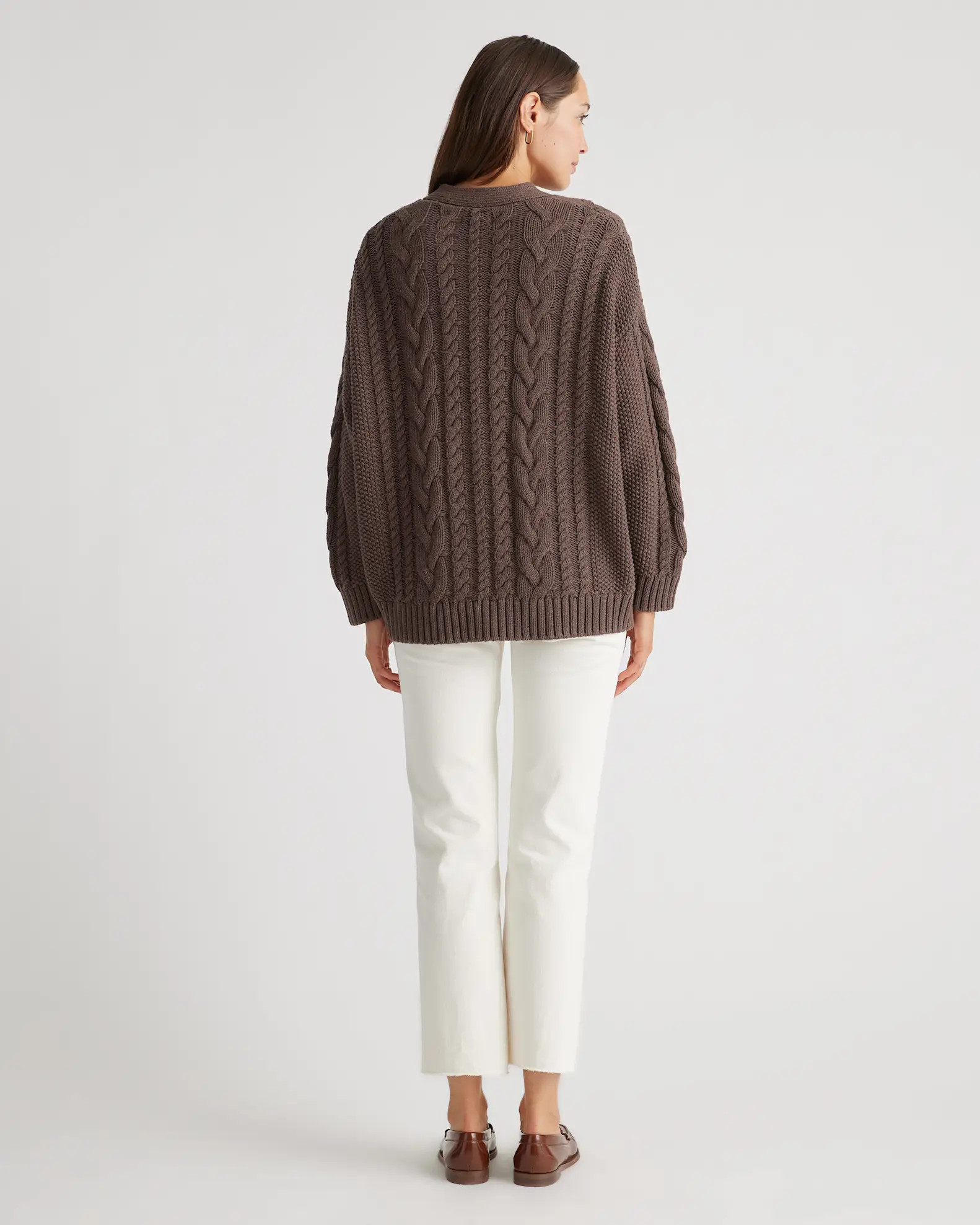 100% Organic Cotton Oversized Cable Cardigan  in Heather Brown | Quince