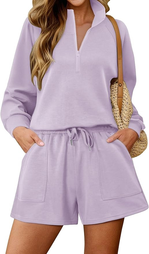 KISSMODA 2 Piece Sets for Women Sweatsuit Casual Tracksuits Long Sleeve Tops and Shorts 2025 Loun... | Amazon (US)