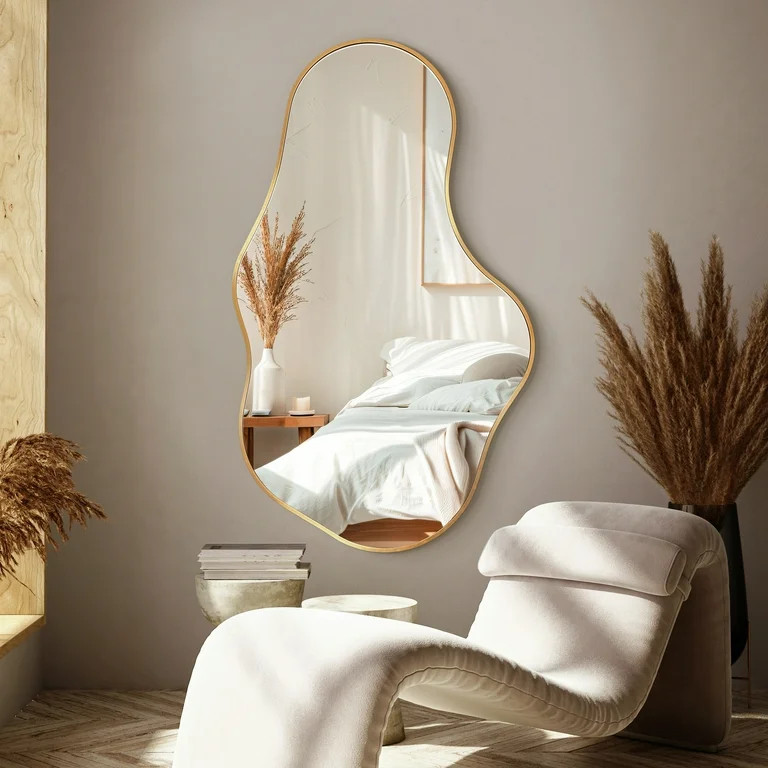 TEWLOSS Irregular Wall Mirror Decorative 36"x 22" Gold Bathroom Mirrors Metal Frame, Dolphin Shap... | Walmart (US)