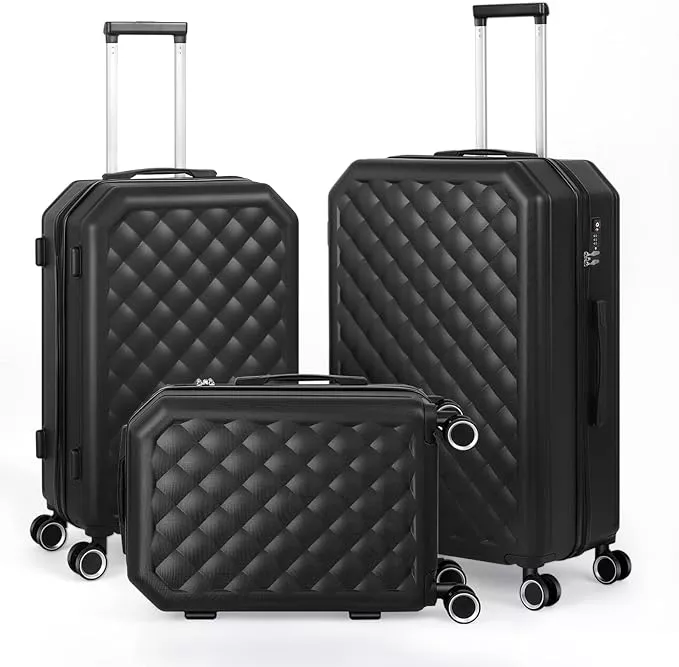 feilario Plaid PU Leather Softshell Luggage Set - 4