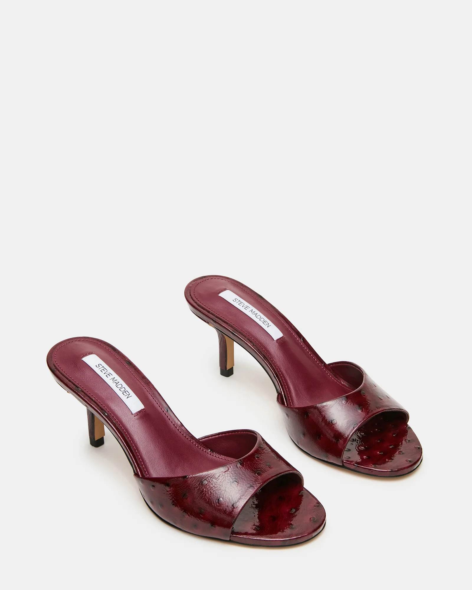 KENDRIX Ostrich Dark Cherry Leather Women's Mule Heel | Steve Madden (US)
