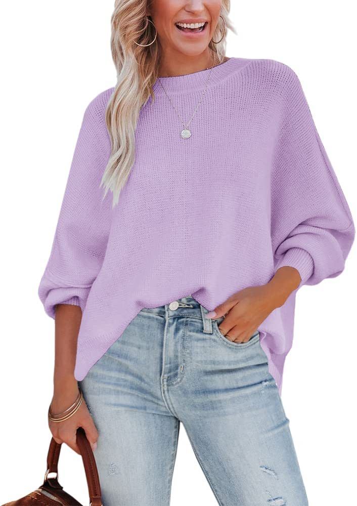 Jeemery Women's Oversized Batwing Sleeve Sweaters Casual Crewneck Side Slit Soft Knit Pullover Tu... | Amazon (US)