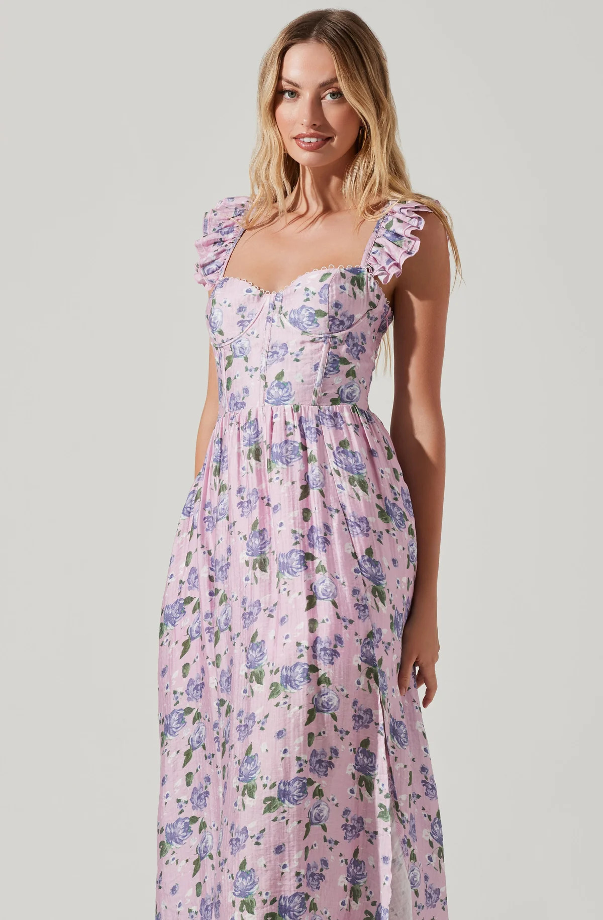 Wedelia Floral Bustier Ruffle Midi Dress | ASTR The Label (US)