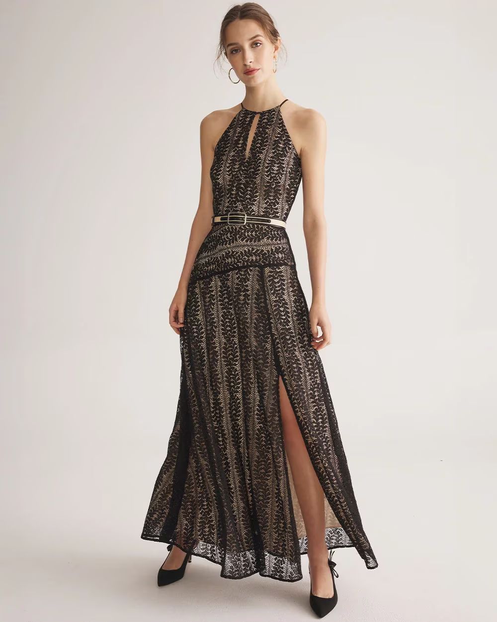 Sleeveless Halter Lace Maxi Dress | White House Black Market