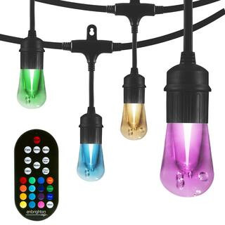 Enbrighten 12-bulb 24 ft. Vintage Seasons Color Changing Cafe Integrated LED String Lights, Black... | The Home Depot