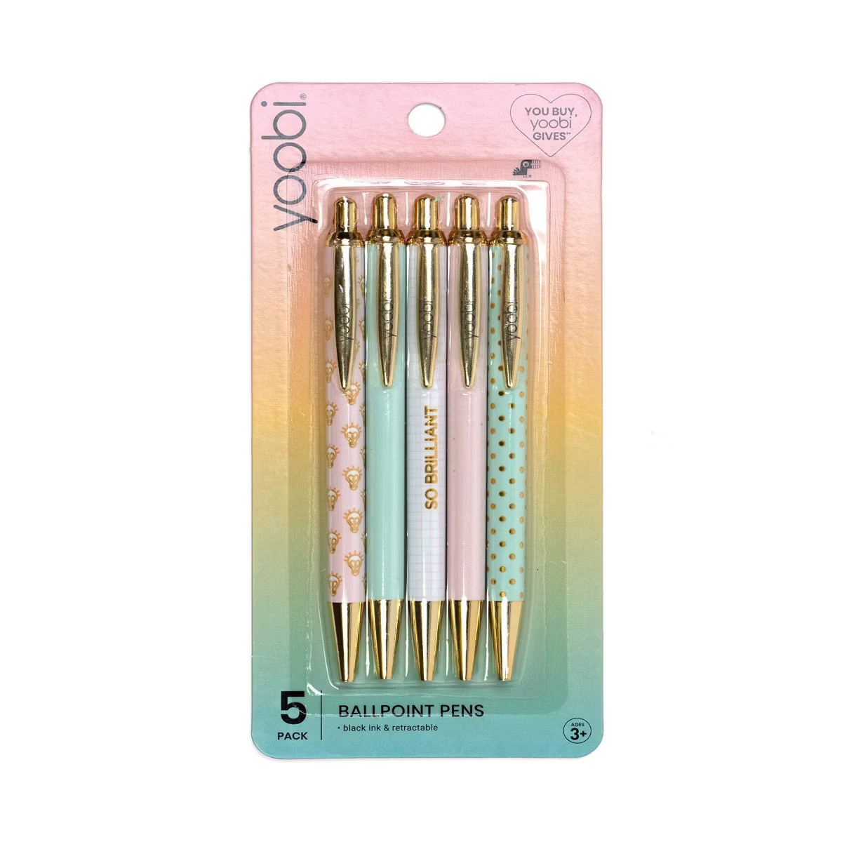 5pk Retractable Ballpoint Pens Set Black - Yoobi™ | Target