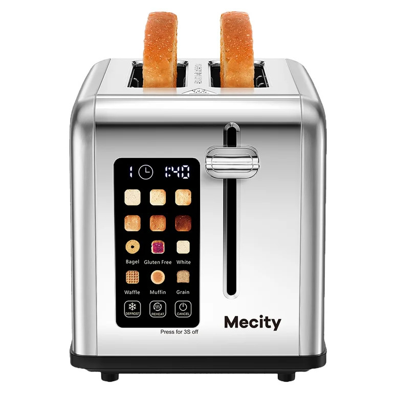 Mecity 2-Slice Touchscreen Toaster, Stainless Steel, 6 Shade Settings, Reheat, Cancel, Defrost, R... | Walmart (US)