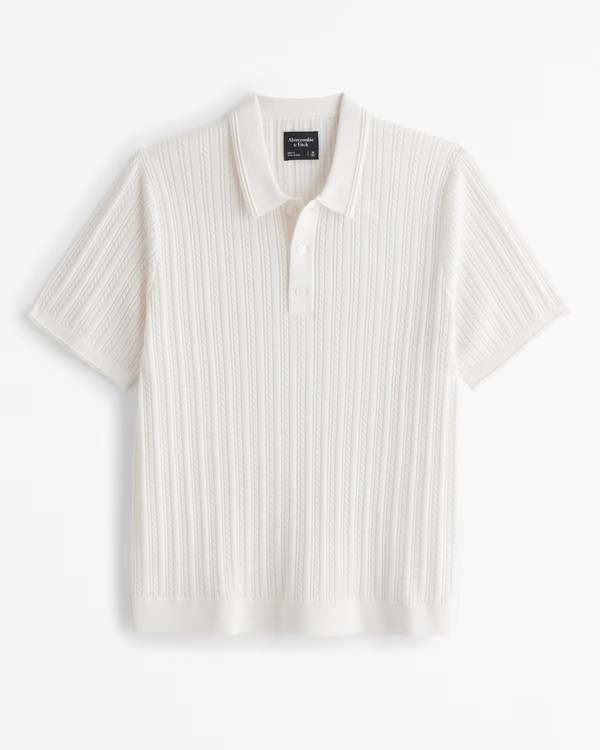 Merino Wool-Blend Cable 3-Button Sweater Polo | Abercrombie & Fitch (US)