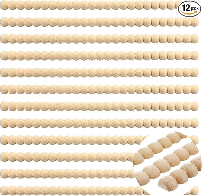 Nuanchu 12 Pcs Decorative Beaded Wood Trim Half Wooden Beads Trim Molding 15. 75 Inch Unfinished ... | Amazon (US)