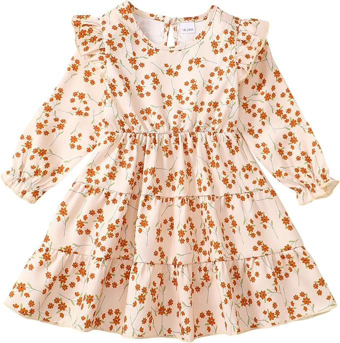 Toddler Girl Dress Clothes Ruffle Long Sleeve Casual Dress Floral Boho Outfits Cute Winter Fall G... | Amazon (US)