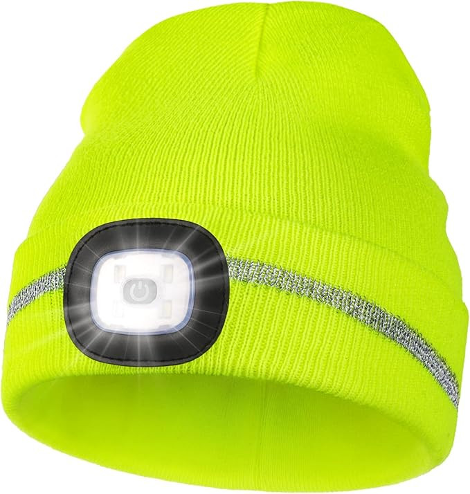 MELASA Reflective Stripe LED Beanie Safety High Visibility Winter Hat with Light for Outdoor Work... | Amazon (US)