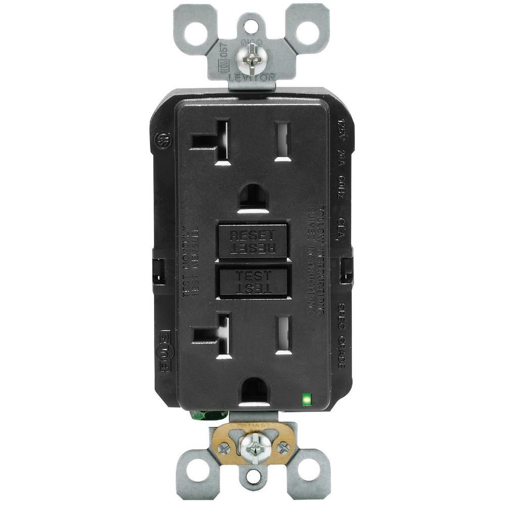 Leviton 20 Amp 125-Volt Duplex SmarTest Self-Test Tamper Resistant GFCI Outlet, Black-R95-GFTR2-0... | The Home Depot