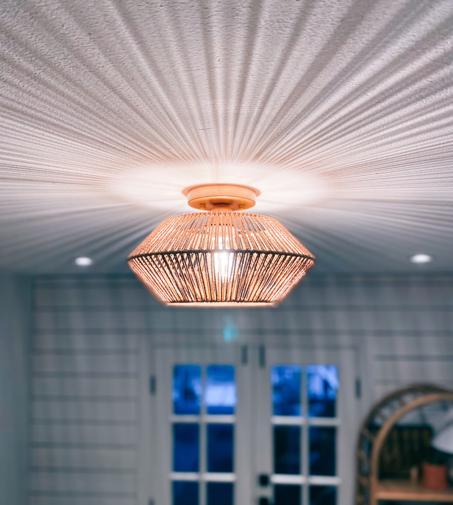 Rattan Light Fixtures | Semi Flush Mount Ceiling Light |  Ceiling Light Fixtures | This is our new light fixture and we love reflection on the ceiling! 

#LTKhome #LTKfindsunder50 #LTKstyletip