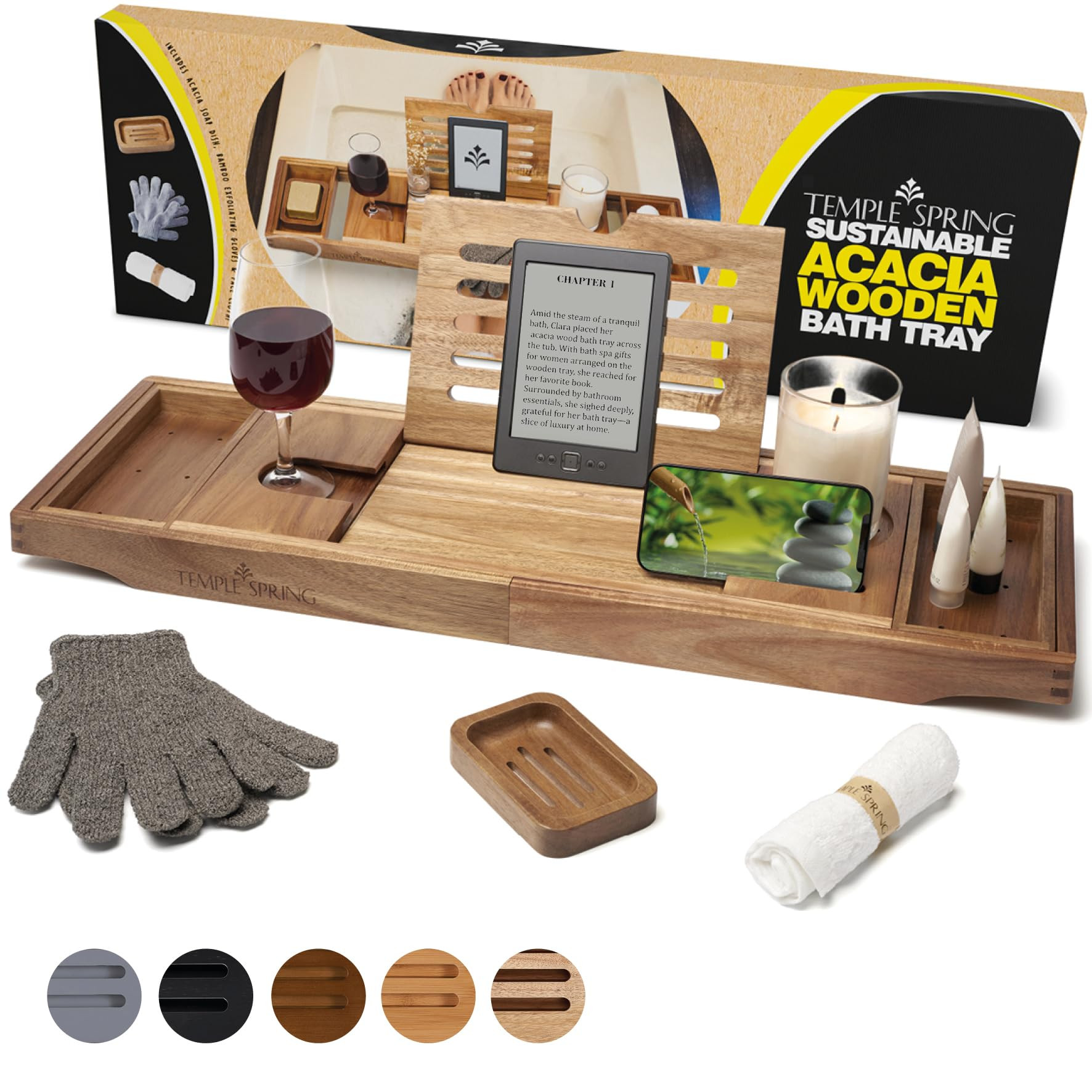 Temple Spring Wooden Bathtub Tray, Acacia Bathroom Accessories, Bath Tray for Tub, at Home Spa Es... | Amazon (US)