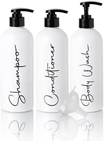 Alora Reusable Shampoo and Conditioner Bottles - Set of 3 - Permanent Stylish Labels - 16oz Pump ... | Amazon (US)