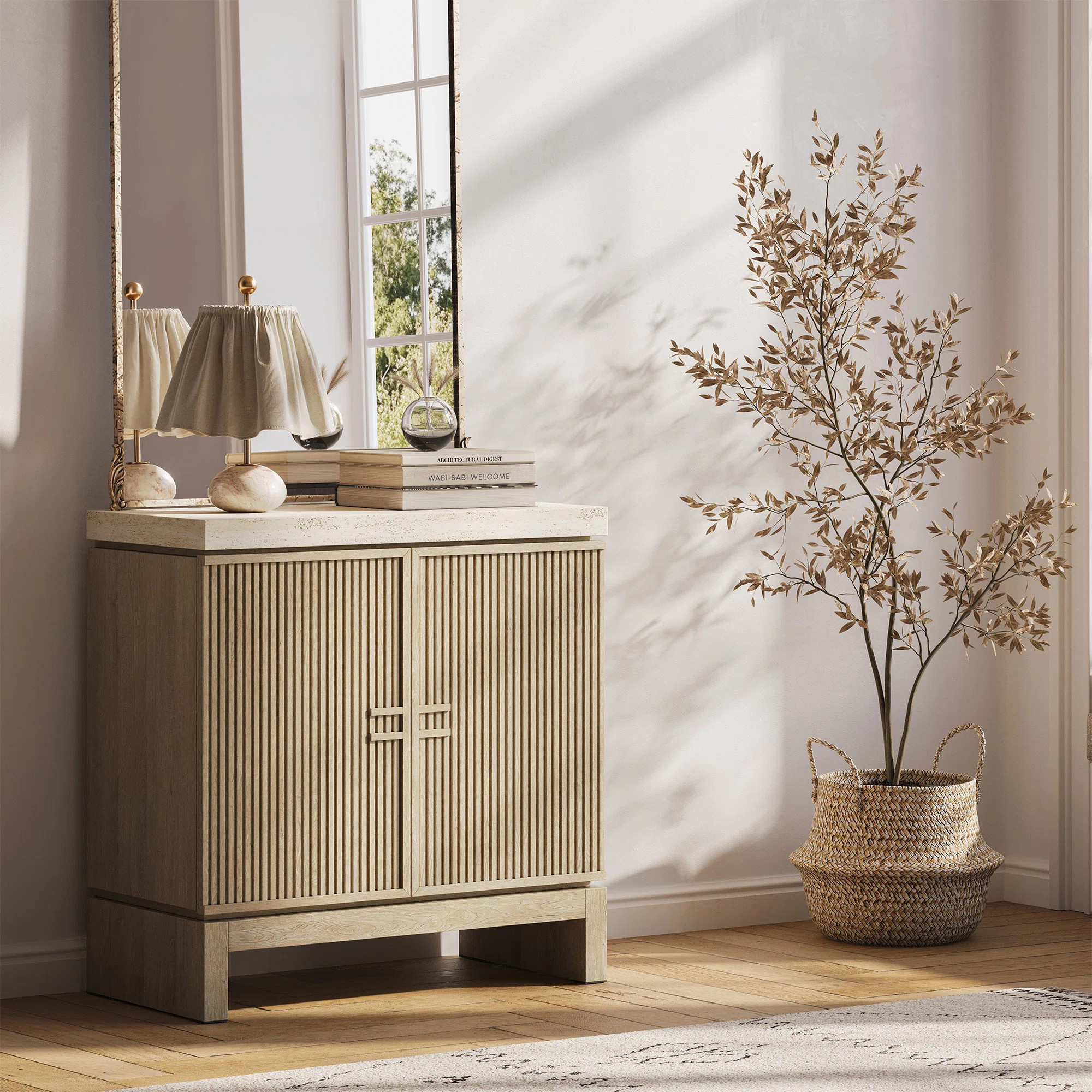 2 Door Sideboard Buffet Cabinet, Travertine Greige | Wayfair North America