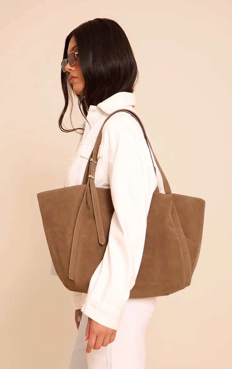 Tan Faux Suede Adjustable Strap Tote Bag | PrettyLittleThing USA | PrettyLittleThing US